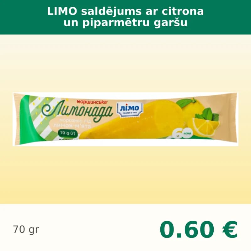 LIMO saldējums ar citrona un piparmētru garšu
