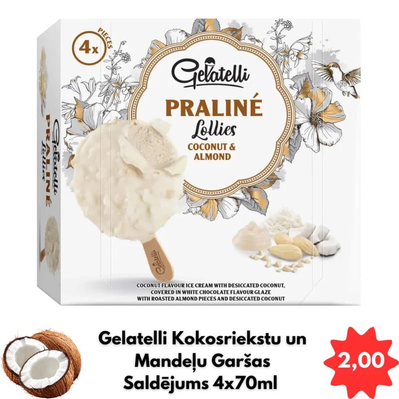Gelatelli Praliné Lollies Kokosrieksts-Mandeles