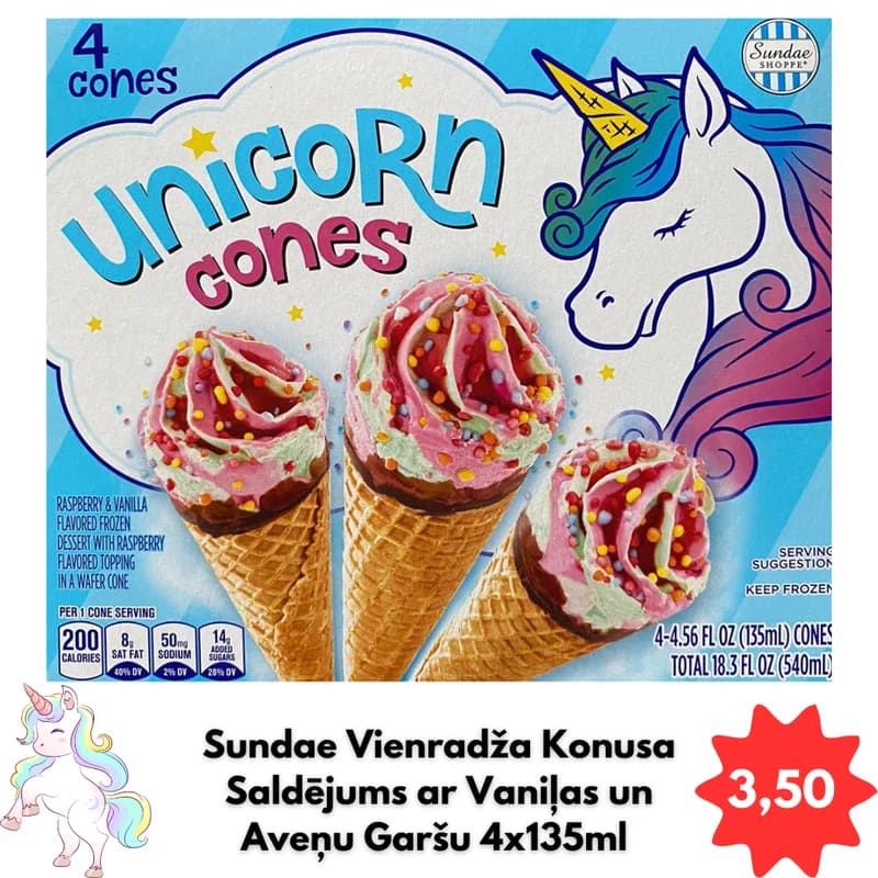 Sundae Vienradža Konuss Vaniļa-Avenes